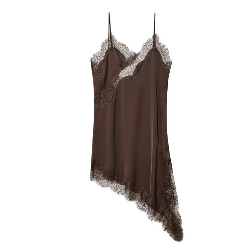 Lace-trim satin cami slip dress - taupe