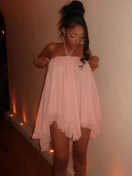 Tiered chiffon backless mini party dress - black