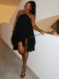 Tiered chiffon backless mini party dress - pink