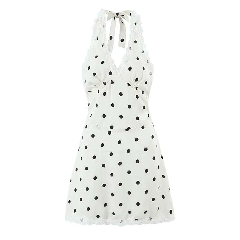 Polka dot lace-trim mini dress - back