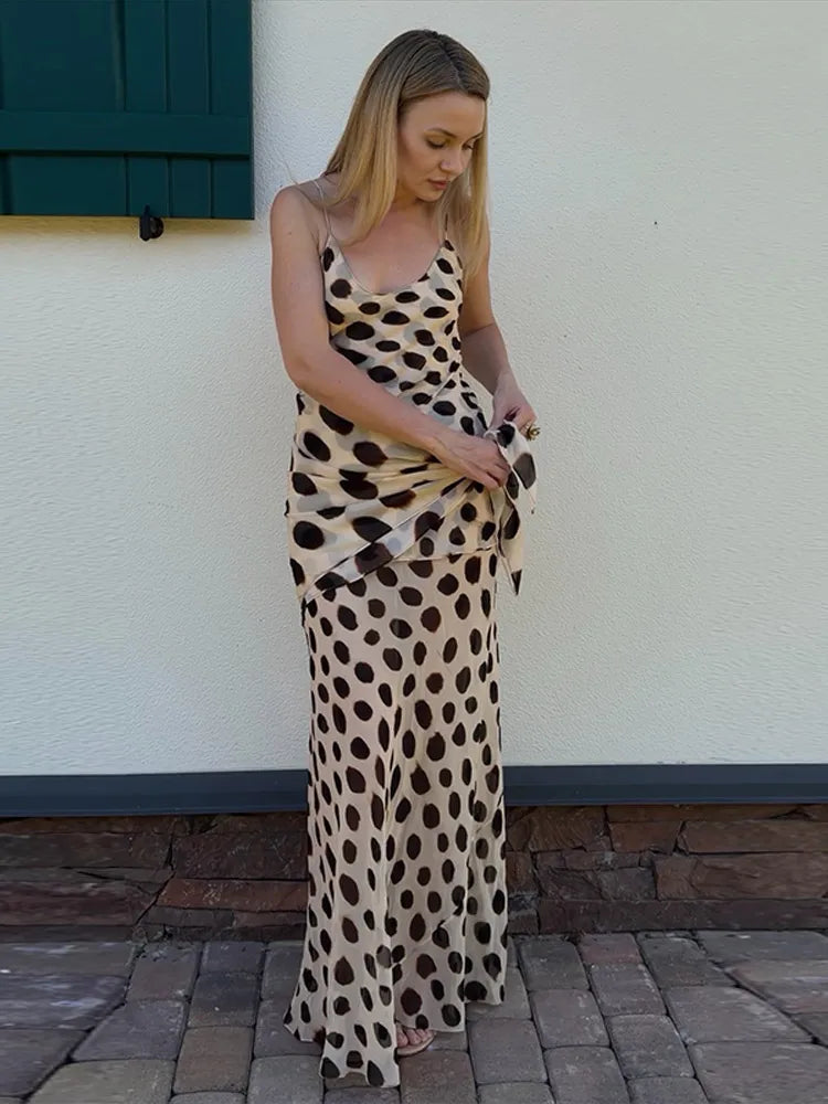 Printed cowl-neck slip maxi dress - red polka dot