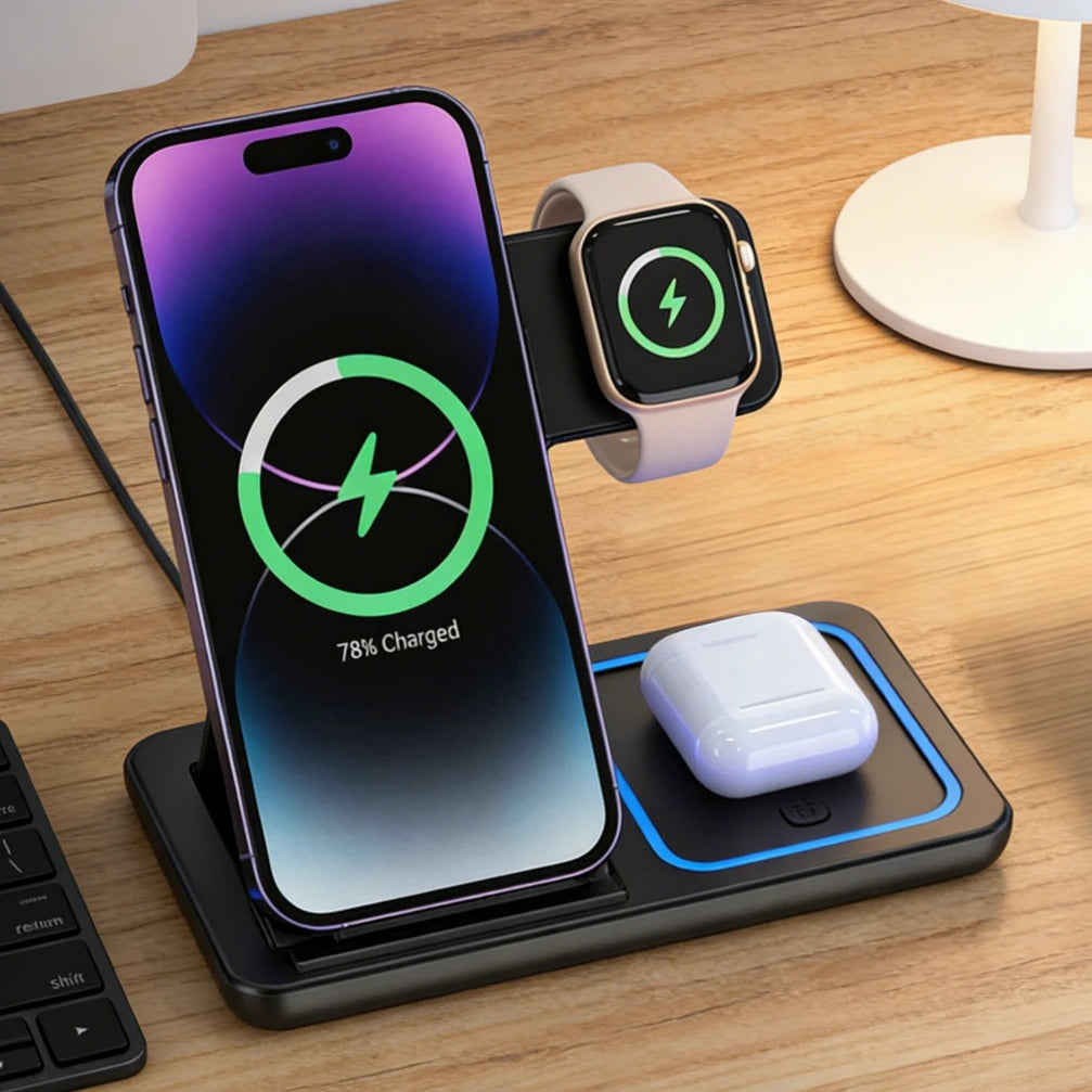 FoldSnap wireless charger on a desk setup
