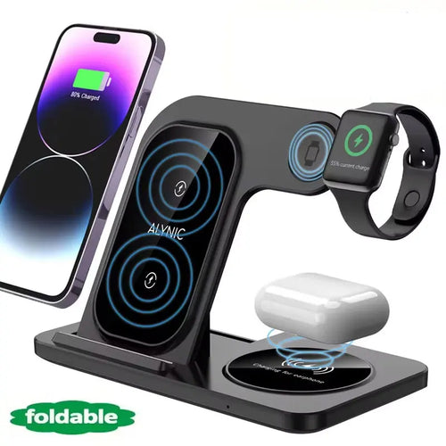 FoldSnap charging an Apple Watch and AirPods