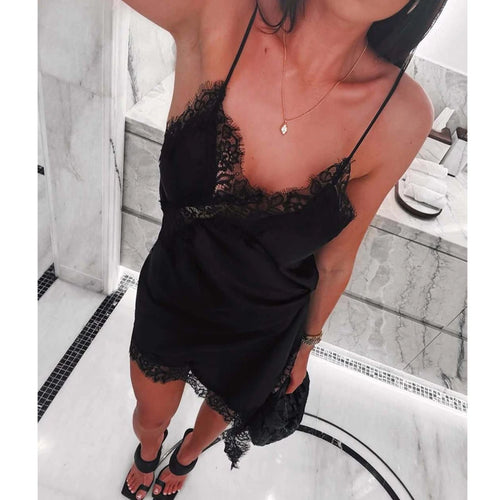 Lace-trim satin cami slip dress - detail