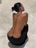 Black open-back ring-detail maxi dress - back view