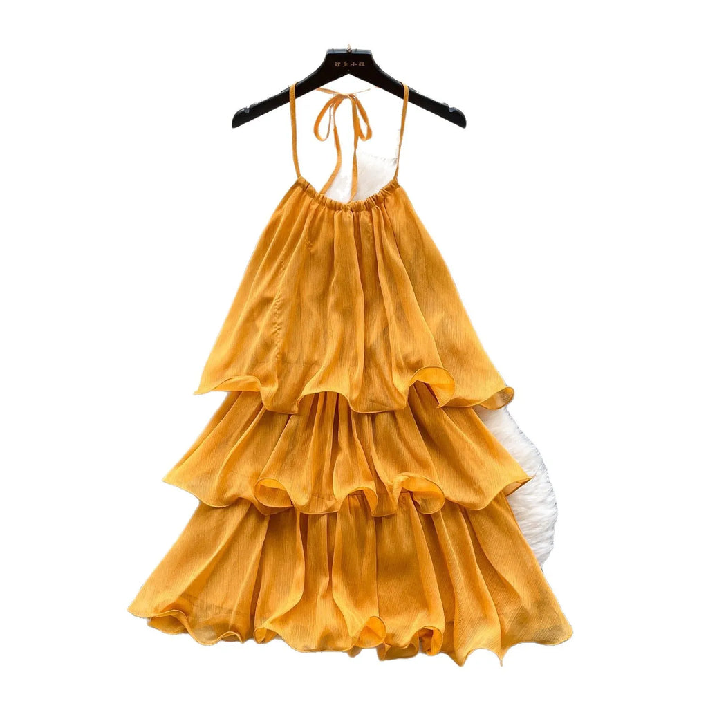 Tiered ruffle halter cake mini dress - styled