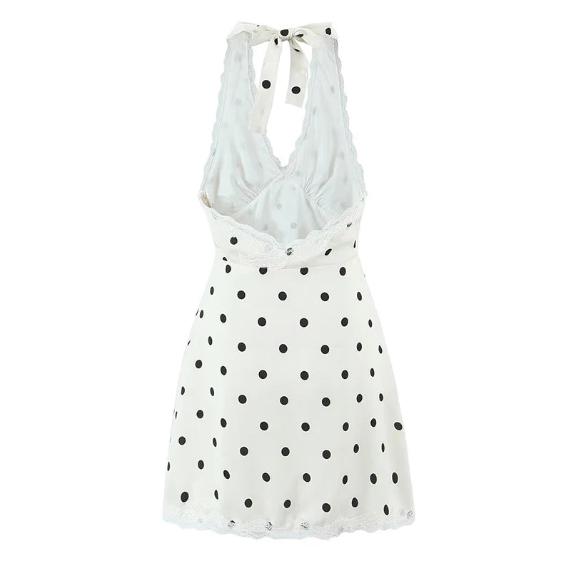 Polka dot lace-trim mini dress - detail