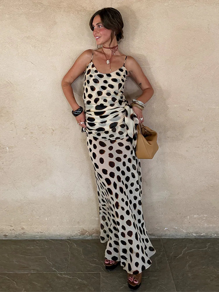 Printed cowl-neck slip maxi dress - back scarf detail