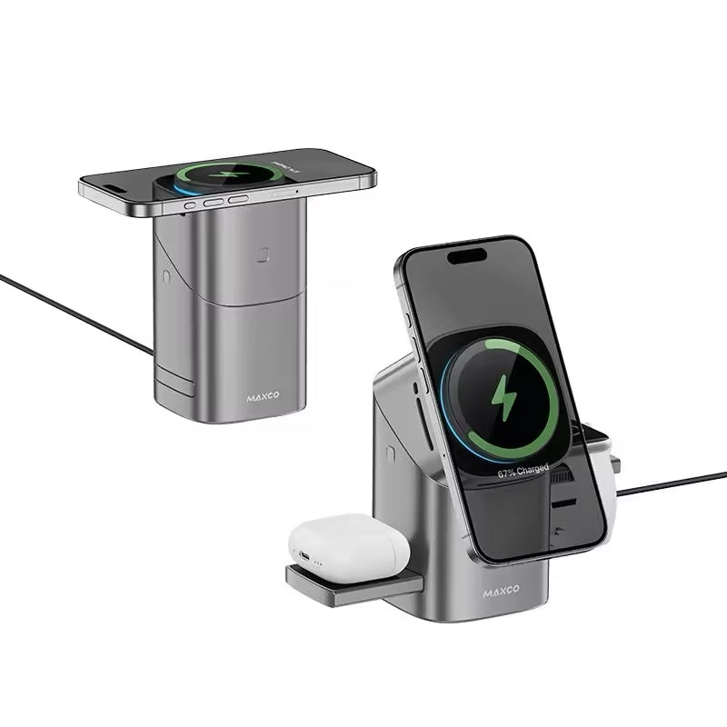 Flux dock transforming to reveal a hidden charging compartment